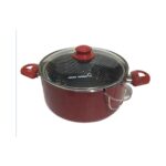 abnturk 24CM Çap Özel Çentikli Cam Kapaklı Izgaralı Granit Cips Tenceresi 10CM Derin Yanmaz Yapışmaz Yüzey