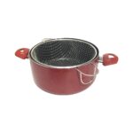 abnturk 24CM Çap Özel Çentikli Cam Kapaklı Izgaralı Granit Cips Tenceresi 10CM Derin Yanmaz Yapışmaz Yüzey - Görsel 2