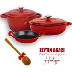 Lava Döküm 3x New Heritage Serisi Döküm Demir Tencere Tava Seti - Kırmızı