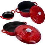 Lava Döküm 3x New Heritage Serisi Döküm Demir Tencere Tava Seti - Kırmızı - Görsel 2