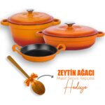 Lava Döküm 3x New Heritage Serisi Döküm Demir Tencere Tava Seti - Turuncu