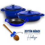 Lava Döküm 3x New Heritage Serisi Döküm Demir Tencere Tava Seti - Mavi