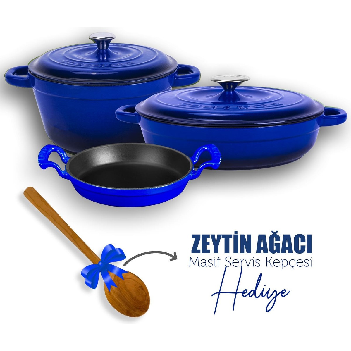 110000392443875.jpg Lava Döküm 3x New Heritage Serisi Döküm Demir Tencere Tava Seti - Mavi - Görsel 1