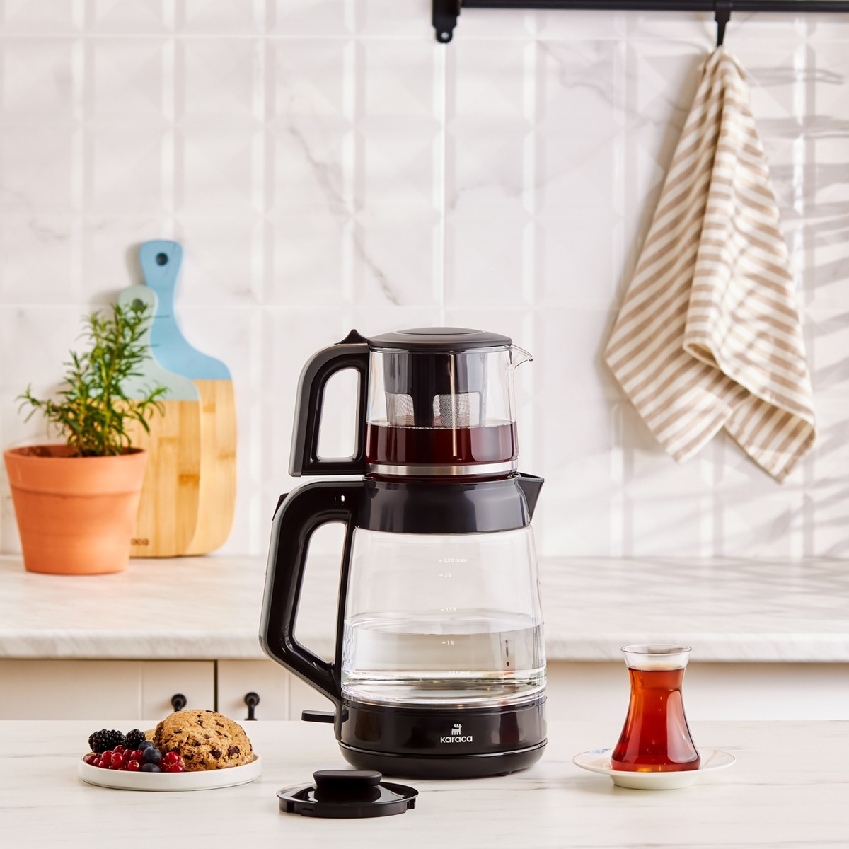 110000395758182.jpg Karaca Glass Tea Xl 2 In 1 Cam Su Isıtıcı & Çay Makinesi Antrasit - Görsel 1