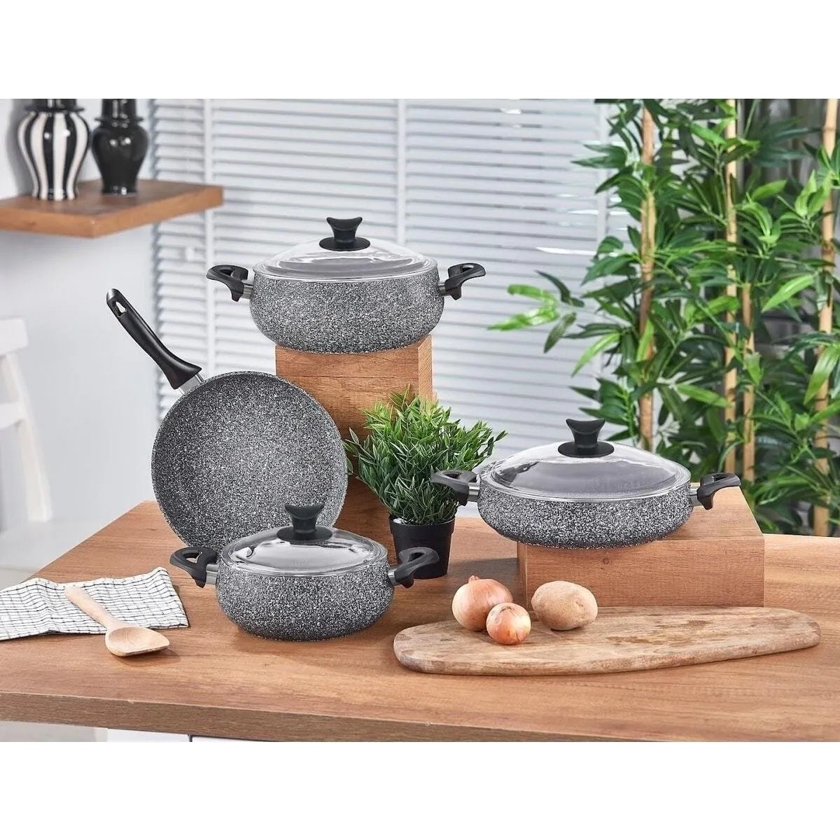 110000396159866.jpg Taç Mastercook Tombik 7 Parça Seti Gri TAC-3820 - Görsel 1