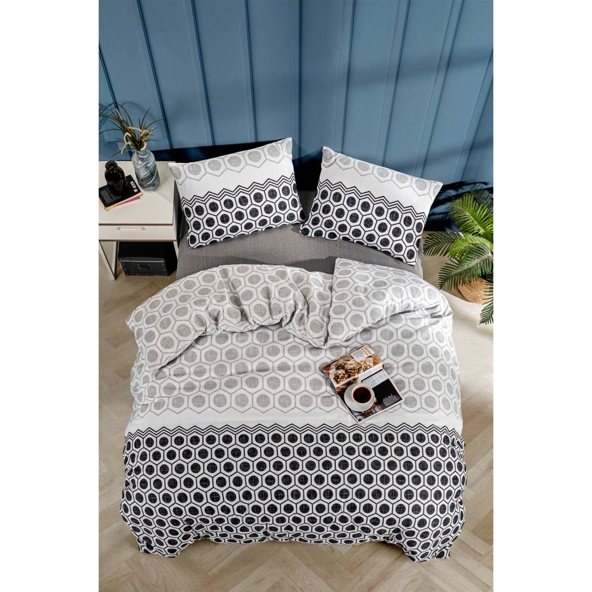 110000397279788.jpg Tabu Home Geometrik Antrasit Çift Kişilik Nevresim Seti - Görsel 1