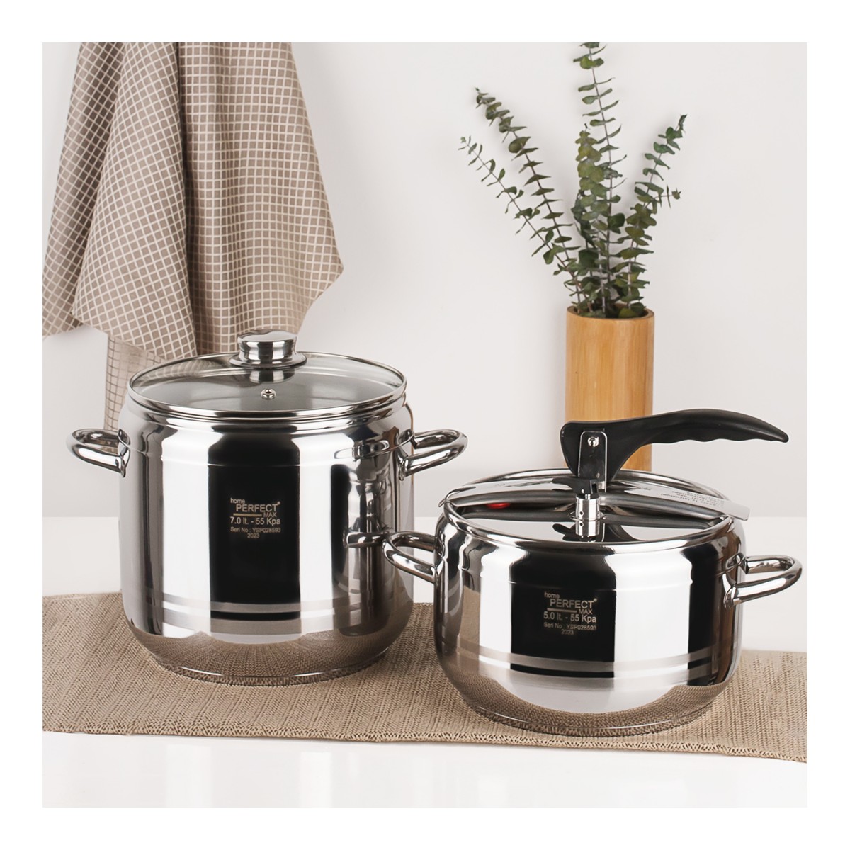 110000399963817.jpg Home Perfect Düdüklü Tencere Seti Paslanmaz Çelik Düdüklü Tencere Seti - 5+7 Lt Düdüklü Tencere Seti - Görsel 1