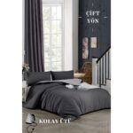 Ely Parker Kolay Ütü 180X200 Çift Kişilik Nevresim Takımı (Gri Lastikli Çarşaf+Yorgan Kılıfı+Yastık Kılıfı)