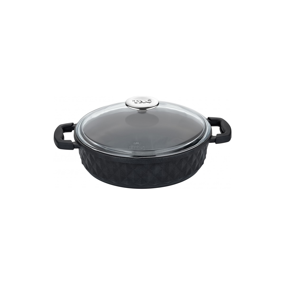 110000404956744.jpg Taç Bella Cam Kapak Döküm Basık Tencere 26 cm Siyah - Görsel 1