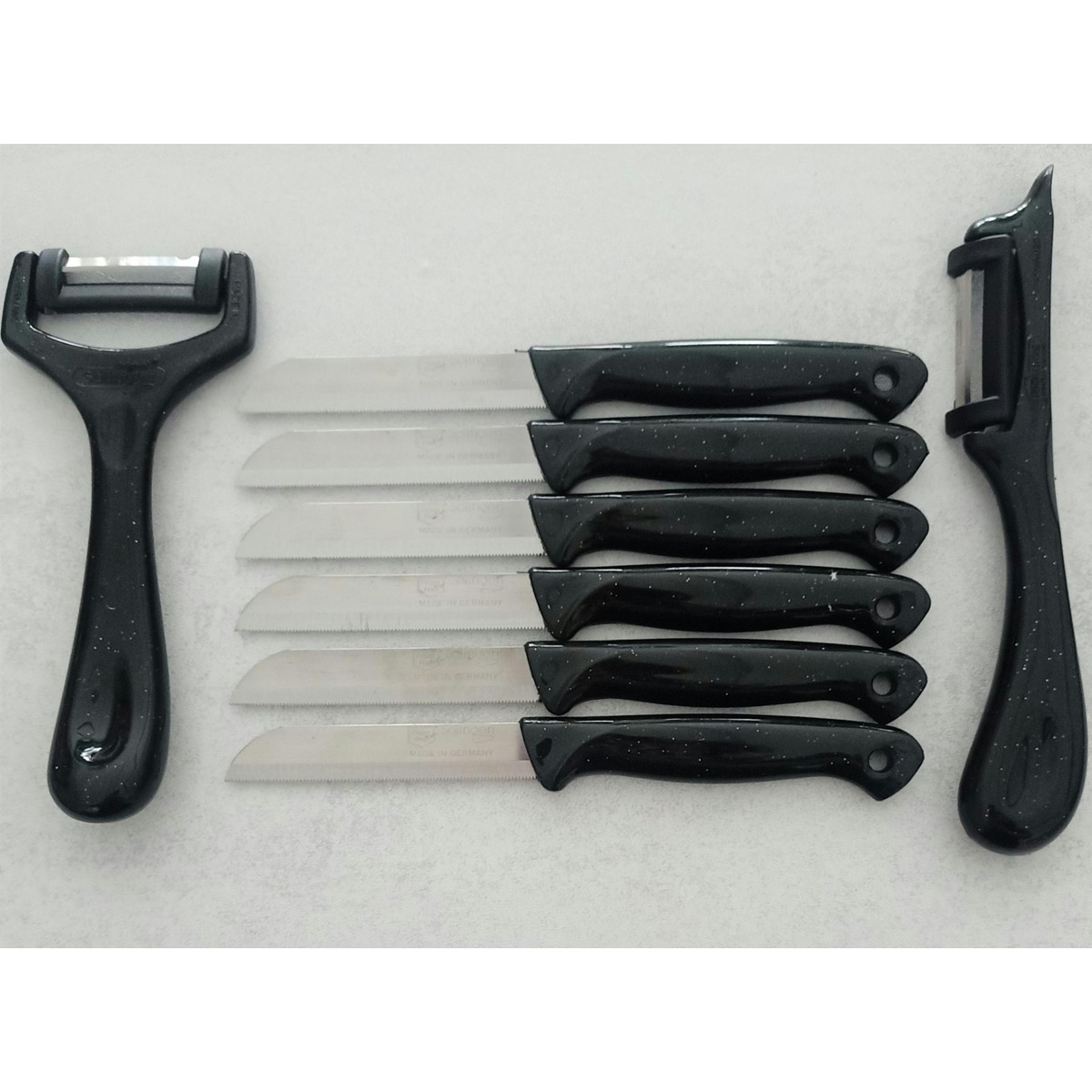 110000413443752.jpg Solingen 6'lı Meyve-Sebze-Doğrama Bıçağı ve 2'li Soyacak 8'li Set Siyah - Görsel 1