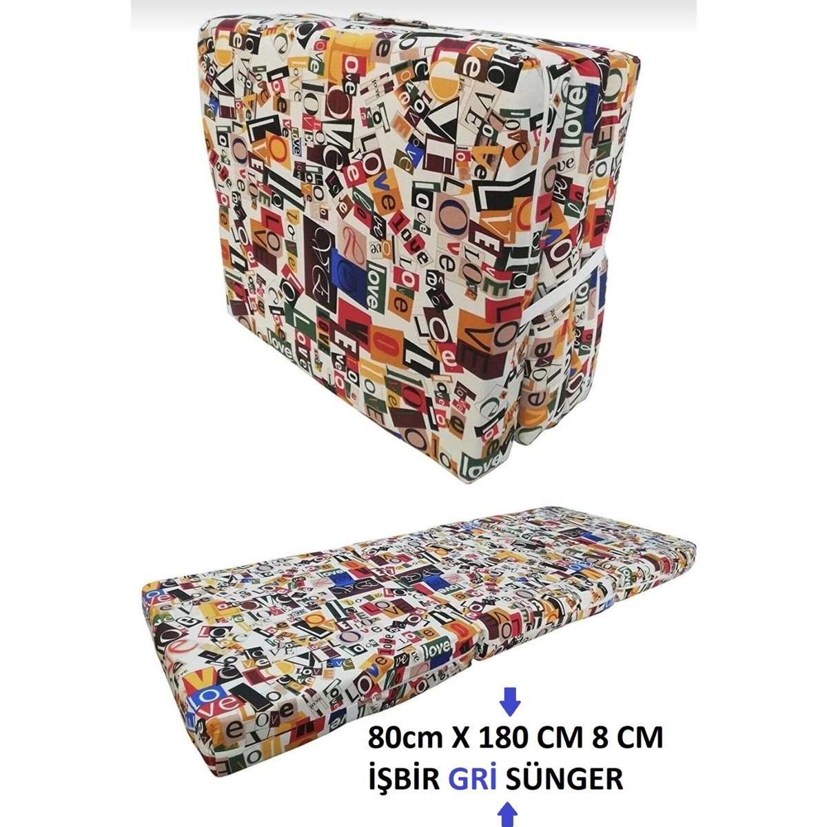 110000413681953.jpg Mor Minder Katlanır Yer Yatağı ve Tek Kişilik Sünger Katlanır Yatak 80X180 cm Sünger 8 cm Love Desen - Görsel 1