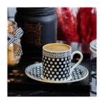 Porsima Yx-04 Aldon 6 Kişilik Porselen Kahve Fincan Takımı - Puantiyeli Kahve Fincan Seti - Görsel 3