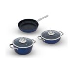 Leggno Master Daily Metalik Mavi 5 Parça Tencere Set (22 cm Derin Tencere + 26 cm Sığ Tencere + 26 cm Tava)