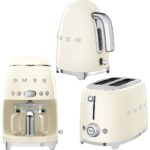 Smeg 50's Style Krem Kettle - 1x2 Ekmek Kızartma Makinesi ve Filtre Kahve Makine Seti