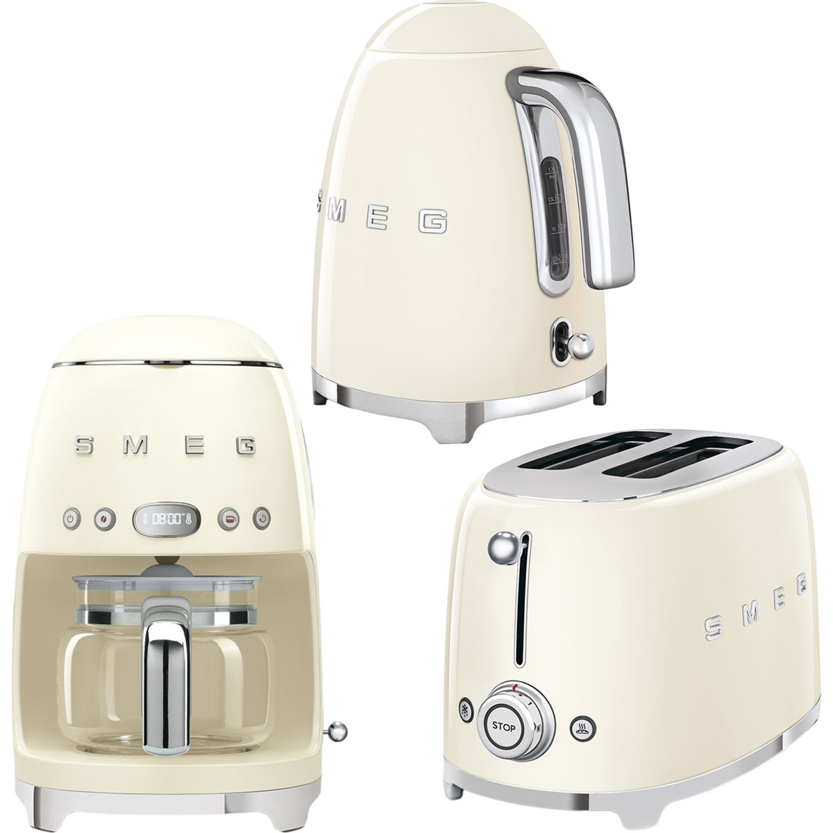 110000438797768.jpg Smeg 50's Style Krem Kettle - 1x2 Ekmek Kızartma Makinesi ve Filtre Kahve Makine Seti - Görsel 1