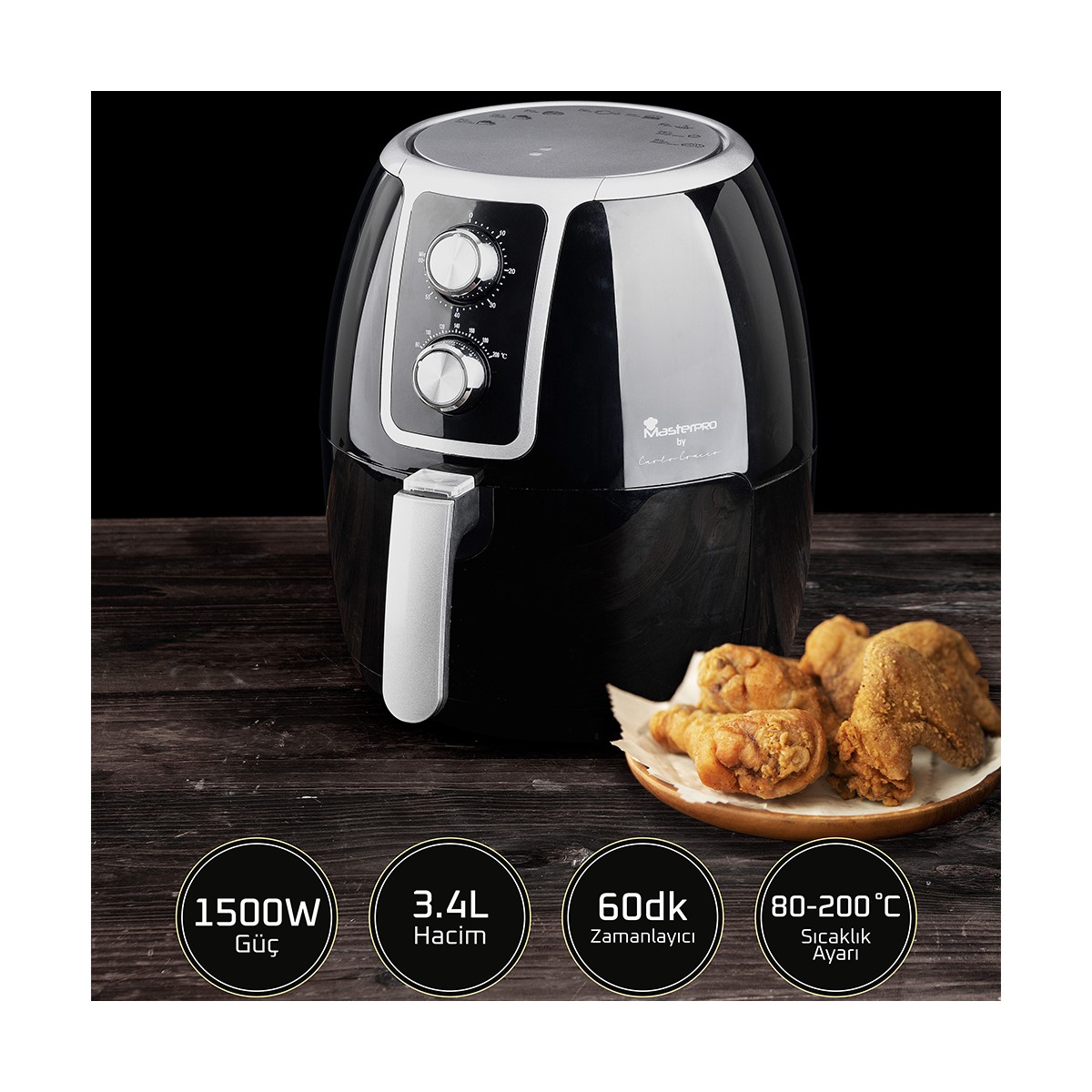 110000438939280.jpg Masterpro Airfryer | 1500 W | 3,4 L | 80-200° C | By Carlo Cracco Serisi | 9177 - Görsel 1