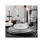 Kütahya Porselen Moderna 24 Parça 6 Kişilik Beyaz Platin Fileli Modern ve Zarif Tasarımlı Yemek Takımı