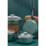 Taç Carabella Cam Kapak Döküm 7 Parça Tencere Seti Haki - Görsel 2