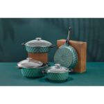 Taç Carabella Cam Kapak Döküm 7 Parça Tencere Seti Haki - Görsel 3