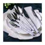 Nehir Flore Parlak Beyaz Mermer 36 Parça Çatal Bıçak Kaşık Takımı