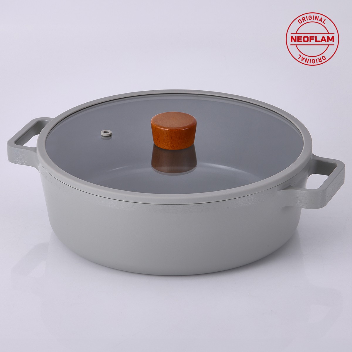 110000483638952.jpg Neoflam Fika Cam Kapaklı Alüminyum Gri Döküm Sığ Tencere 30 cm D-NEOG230L - Görsel 1