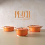 Pot Art Fonksiyonel Kapaklı Peach Turuncu Derin Döküm Tencere 24 cm - Görsel 3