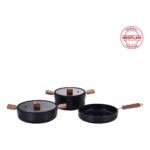 Neoflam Bien Black 5 Parça İndüksiyonlu Tencere Tava Seti Akasya Ağacı Sap ve Kulplu