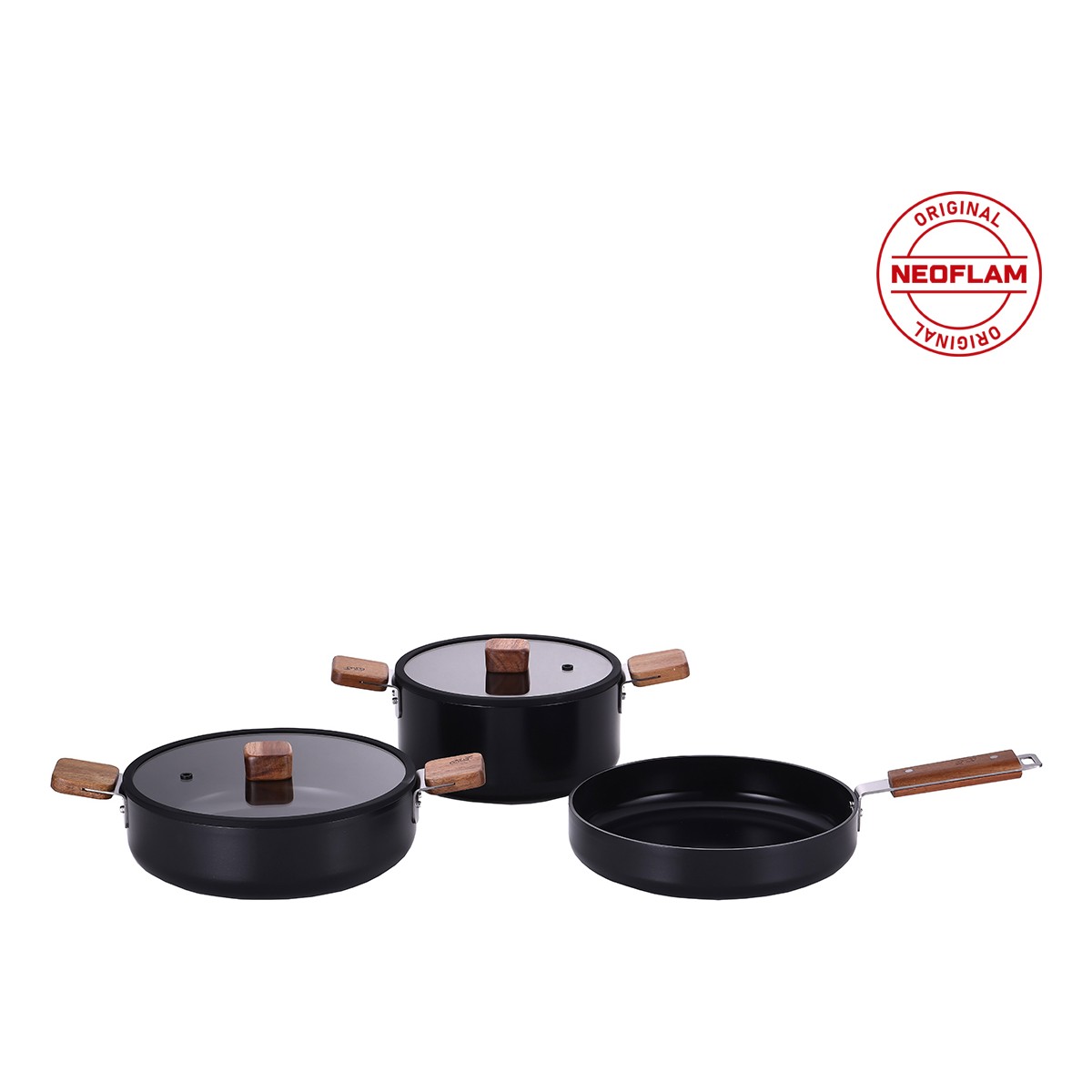 110000493218056.jpg Neoflam Bien Black 5 Parça İndüksiyonlu Tencere Tava Seti Akasya Ağacı Sap ve Kulplu - Görsel 1