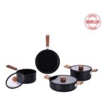 Neoflam Bien Black 7 Parça İndüksiyonlu Tencere Tava Seti Akasya Ağacı Sap ve Kulplu