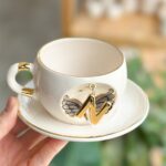 Bsk Ceramics Handmade Harfli Melek Çay Fincanı Siyah N Harfi - Görsel 3