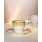 Madame Coco Antique 6'lı Kahve Fincan Seti Krem Toprak Porselen Zarif Tasarım 6 Parça