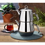 YUNUSOĞLU HOME Aletta Büyük Boy Çelik Çaydanlık Metal Kulp Aile Boy (Kendinden Süzgeçli) Çelik