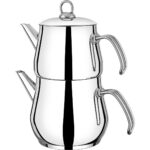 YUNUSOĞLU HOME Aletta Büyük Boy Çelik Çaydanlık Metal Kulp Aile Boy (Kendinden Süzgeçli) Çelik - Görsel 3