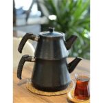 YUNUSOĞLU HOME Granit Kaplama Piramit Cam Kapaklı Çaydanlık Siyah - Görsel 3