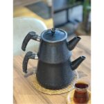 YUNUSOĞLU HOME Granit Kaplama Piramit Cam Kapaklı Çaydanlık Siyah - Görsel 4