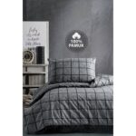 Casa Carina Ranforce Tek Kişilik Lastikli Çarşaflı Nevresim Takımı Kare Siyah