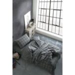 Casa Carina Ranforce Tek Kişilik Lastikli Çarşaflı Nevresim Takımı Kare Siyah - Görsel 2