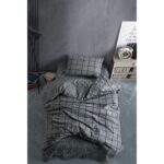 Casa Carina Ranforce Tek Kişilik Lastikli Çarşaflı Nevresim Takımı Kare Siyah - Görsel 3