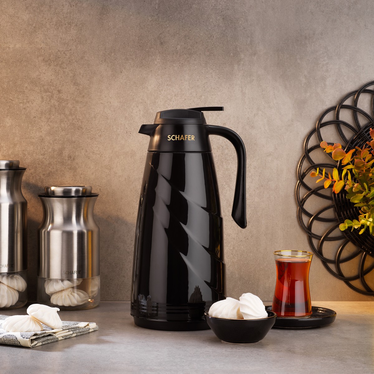 110000557025883.jpg Schafer Kitchenhouse Mimoza Cam Termos Siyah 1,5 lt - Görsel 1