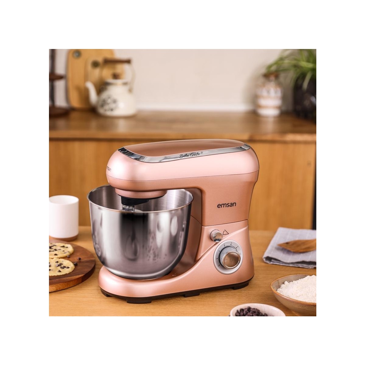 110000559487004.jpg Emsan Bella 5 Litre Paslanmaz Çelik Hazne 6 Kademe Hız Kontrollü Premium Stand Mikser 1300W Güçlü Motor, Onerous Mutfak Tartısı Hediye - Görsel 1