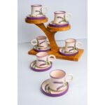 Gezdikçe Bilelim 6’li Takım Lavanta Desenli El Yapımı Kazan Seramik Kahve Fincanı, Kahve Fincanı