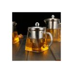 Senin Dükkanın Borosilikat Cam Çelik Süzgeçli ve Kapaklı Piramit Tasarım Lüks Çay & Kahve Demliği 750 ml