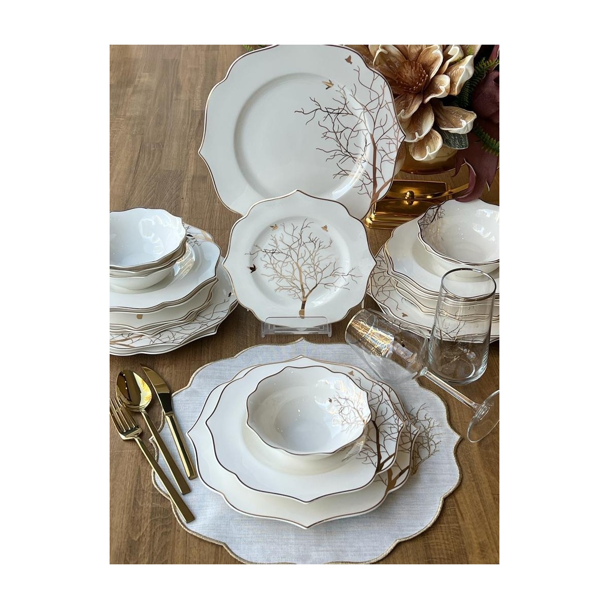 110000564312048.jpg Rossev Yemek Takımı Arbol Bird 24 Parça 6 Kişilik - Görsel 1