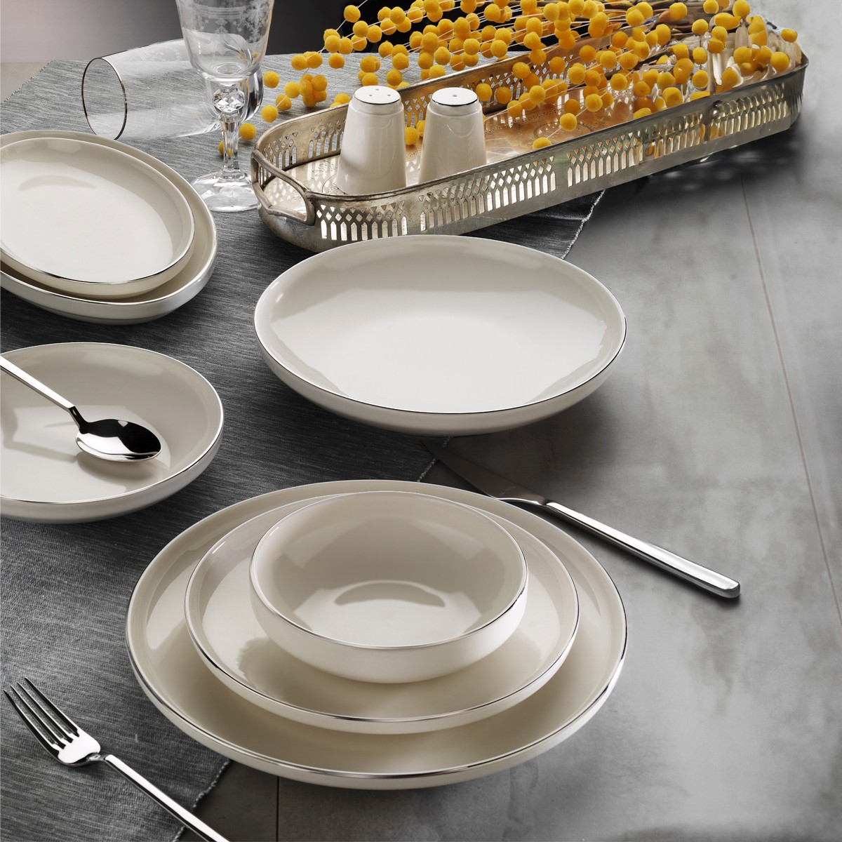 110000567821504.jpg Aryıldız Acoustic Silver 6 Kişilik 30 Parça Çok Renkli Porselen Yemek Takımı - Görsel 1