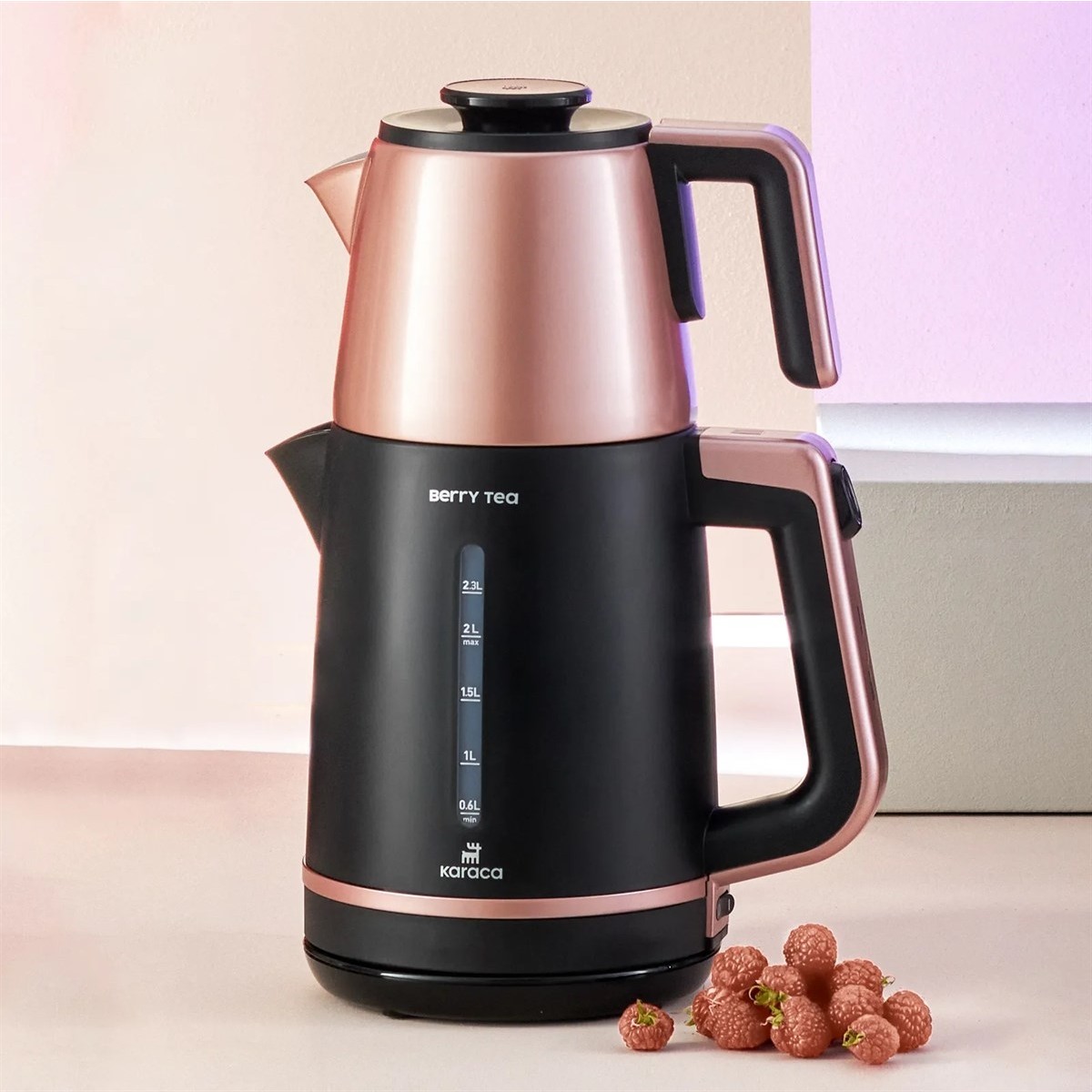 110000569848006.jpg Karaca Berry Tea XL 2in1 Çelik Demlikli Çay Makinesi ve Kettle Roseberry - Görsel 1