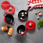 Schafer Retro Cast Mini Döküm Tencere Seti 5 Parça-Kırmızı - Görsel 5