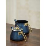 Yunusoğlu Home Mavi Granit Kaplama Gold Kulplu Cam Kapaklı Çaydanlık Takımı 2,30 lt + 1,20 lt - Görsel 2