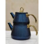 Yunusoğlu Home Mavi Granit Kaplama Gold Kulplu Cam Kapaklı Çaydanlık Takımı 2,30 lt + 1,20 lt - Görsel 3