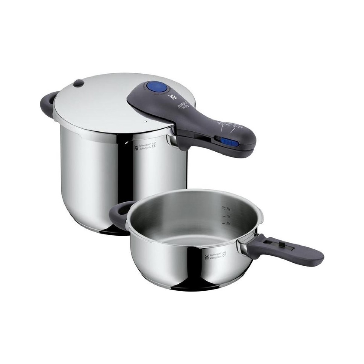 110000580614295.jpg WMF Perfect Plus Paslanmaz Çelik Düdüklü Tencere Seti 6,5+3 Lt – Gri, İndüksiyon ve Tüm Ocak Tiplerine Uygun - Görsel 1