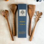 Demy Craft Ceviz Ağacı El Yapımı 4 Parça Mutfak Seti, Tahta Kaşık, Çatal, Spatula, 30 Cm.